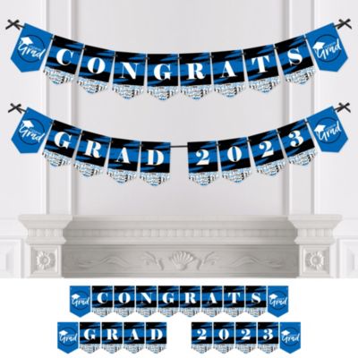 Big Dot of Happiness Blue Graduation Bunting Banner - Party Decorations - Congrats Grad 2023