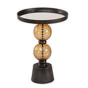 Kingston Living 22" Gold and Black Orb Side Table with Mirror Top