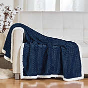 Kate Aurora Ultra Soft & Plush Herringbone Sherpa Backing  Sofa Accent Throw Blanket - 50 in. W x 60 in. L - Navy