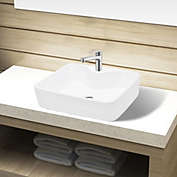 Home Life Boutique Ceramic Bathroom Sink Basin with Faucet Hole White Square