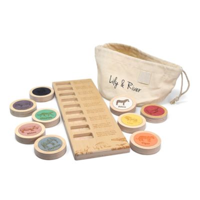 Lily and River&reg; Little World - Montessori Toddler Learning Game - Board Game and Canvas Bag - Premium Birch Wood - Learn About Land, Ocean and Space