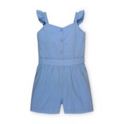 Hope & Henry Girls&#39; Flutter Button Front Romper (Cornflower Blue, 12-18 Months)