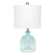 Elegant Designs Textured Glass Table Lamp with Fabric Drum Shade - Clear Blue