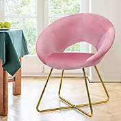 Slickblue Modern Accent Velvet Dining Arm Chair with Golden Metal Legs and Soft Cushion-Pink