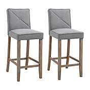 HOMCOM 2-Piece Modern Barstools Upholstered Kitchen Island Chair with Build-In Footrest, Solid Wood Legs, Grey