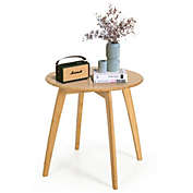 Costway-CA Natural Modern Stylish Bamboo Round End Table with 20 Inch Round Tabletop-Natural