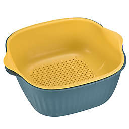 Unique Bargains Kitchen Colander Bowl Set, Plastic Washing Bowl and Strainer, Detachable Pasta Drainer Basket for Fruits and Vegetables, Dual-Layer, Blue Yellow
