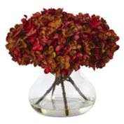 Nearly Natural 8.5"H Hydrangea with Vase Silk Flower Arrangement - Rust