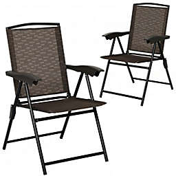Costway 2 Pieces Folding Sling Chairs with Steel Armrest and Adjustable Back for Patio