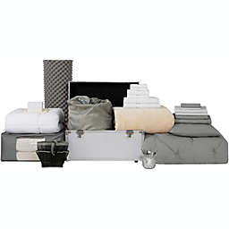 Ultimate College Dorm Supplies Pack - Twin XL Bedding Kit in a Storage Trunk - Pin Tuck Alloy Color Set