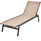 Costway Outdoor Reclining Chaise Lounge Chair with 6-Position Adjustable Back-Brown