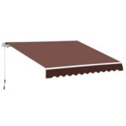 Halifax North America 12&#39; x 8&#39; Patio Awning Canopy Retractable Sun Shade Shelter with Manual Crank Handle for Patio, Deck, Yard, Brown