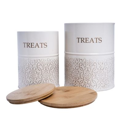 American Pet Supplies Modern Farmhouse Dog Treat Canister - White Swan (set Of 2)