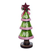 Contemporary Home Living 16" Green and Pink Traditional Christmas &#39;Ho Ho Ho&#39; Tree