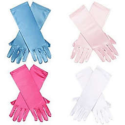 Blue Panda Girl Dress Up Satin Gloves for Princess Costume or Wedding, Ages 3 to 8 (4 Pairs)