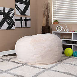 Emma + Oliver Oversized White Furry Refillable Bean Bag Chair for All Ages