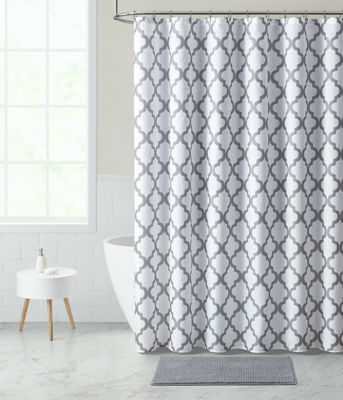 Kate Aurora Chic Living White & Gray Trellis Fabric Shower Curtain & Rug Set - Multi