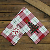 Contemporary Home Living Set of 2 Plaid Snowflake and Christmas Tree Hand Towels 28"