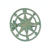 Zeckos Cast Iron Nautical Compass Rose Wall Mounted Decorative Hanging Garden Hose Hanger Holder Verdigris Green Finish