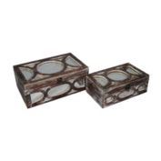 Cheungs Home Decorative Set of 2 Wooden Boxes with Top and Front Mirrors Overlayed with a Circular Design