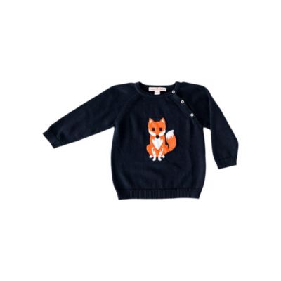 Pineapple Sunshine - Navy Fox Intarsia Knit Sweater / 18-24mo