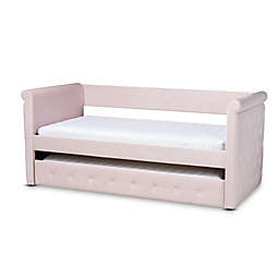 Baxton Studio Amaya Modern And Contemporary Light Pink Velvet Fabric Upholstered Twin Size Daybed With Trundle - Light Pink