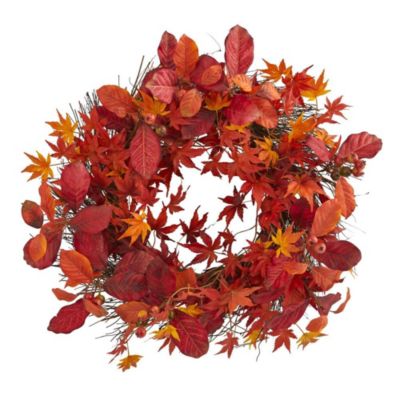 Nearly Natural Home Decorative Nearly Natural 22" Japanese Maple, Magnolia Leaf and Berries Artificial Wreath