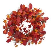 Nearly Natural Home Decorative Nearly Natural 22" Japanese Maple, Magnolia Leaf and Berries Artificial Wreath