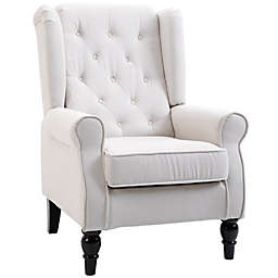 HOMCOM Button-Tufted Accent Chair with High Wingback, Rounded Cushioned Armrests and Thick Padded Seat, Cream White