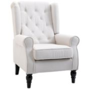 HOMCOM Button-Tufted Accent Chair with High Wingback, Rounded Cushioned Armrests and Thick Padded Seat, Cream White