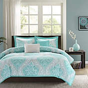 Slickblue Full / Queen Teal Turquoise Aqua Blue and White Damask Comforter Set