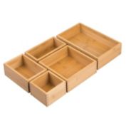 mDesign Bamboo Wood Kitchen Drawer Organizer Tray Bins - Set of 5 - Natural