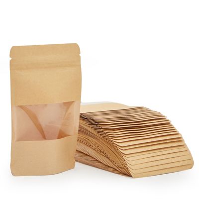 Stockroom Plus Kraft Stand Up Pouches with Matte Window, Zip Bags for Packaging (3.5 x 5.5 In, 120 Pack)