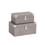 Cheungs Decorative Set of 2 Gold Pewter Box With Chrome Corner Accent