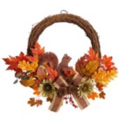 Nearly Natural 26"D Fall Harvest Artificial Autumn Wreath with Twig Base and Bunny