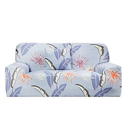 PiccoCasa 1-Piece Contemporary Leaves Stretch Sofa Couch Cover, Large Pale Blue