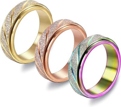 GoodMerchan - Both Men and women's Spinner Fidget Ring Set - Colorful, 3 Pieces - Stylish Spinner Ring Set