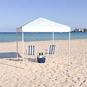 Emma and Oliver 8&#39;x8&#39; White Weather Resistant Easy Pop Up Slanted Leg Canopy Tent with Carry Bag