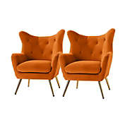 Karat Home Heidi Velvet Accent Chair Set of 2 in ORANGE