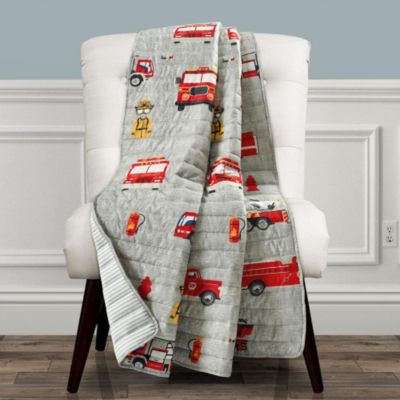 Gray Black Authentic Kids Full Sheet Set  FIRE TRUCKS FIRE HYDRANT DOS ~ Red 
