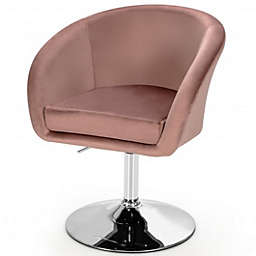 Costway 360 Degree Swivel Makeup Stool Accent Chair with Round Back and Metal Base -Pink
