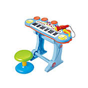 Stock Preferred Kids Electronic Keyboard Piano Toy 37 Keys w/ Microphone and Stool in Blue