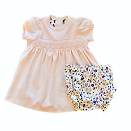 Pineapple Sunshine - Clementine Peach Floral Smocked Dress w/Bloomer / 18-24mo