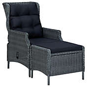 Home Life Boutique Reclining Garden Chair with Footstool Poly Rattan Dark grey