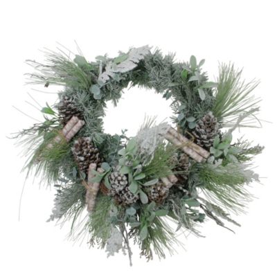 Allstate 24" Artificial Frosted Pine, Birch Scrolls and Pine Cone Christmas Wreath - Unlit