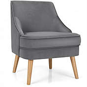 Costway Velvet Upholstered Accent Chair with Rubber Wood Legs-Gray