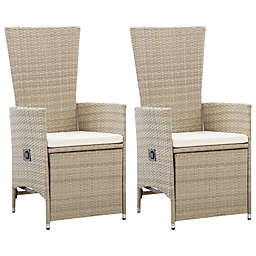 vidaXL Reclining Patio Chairs 2 pcs with Cushions Poly Rattan Beige