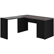 Contemporary Home Living 60" Black and Gray Contemporary L-Shaped Computer Desk with Tempered Glass