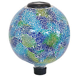 Sunnydaze Azul Terra Crackled Glass Gazing Globe with LED Solar Light - 10-Inch