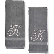 Juvale Monogrammed Hand Towel, Embroidered Letter K (Grey, 16 x 30 in, Set of 2)